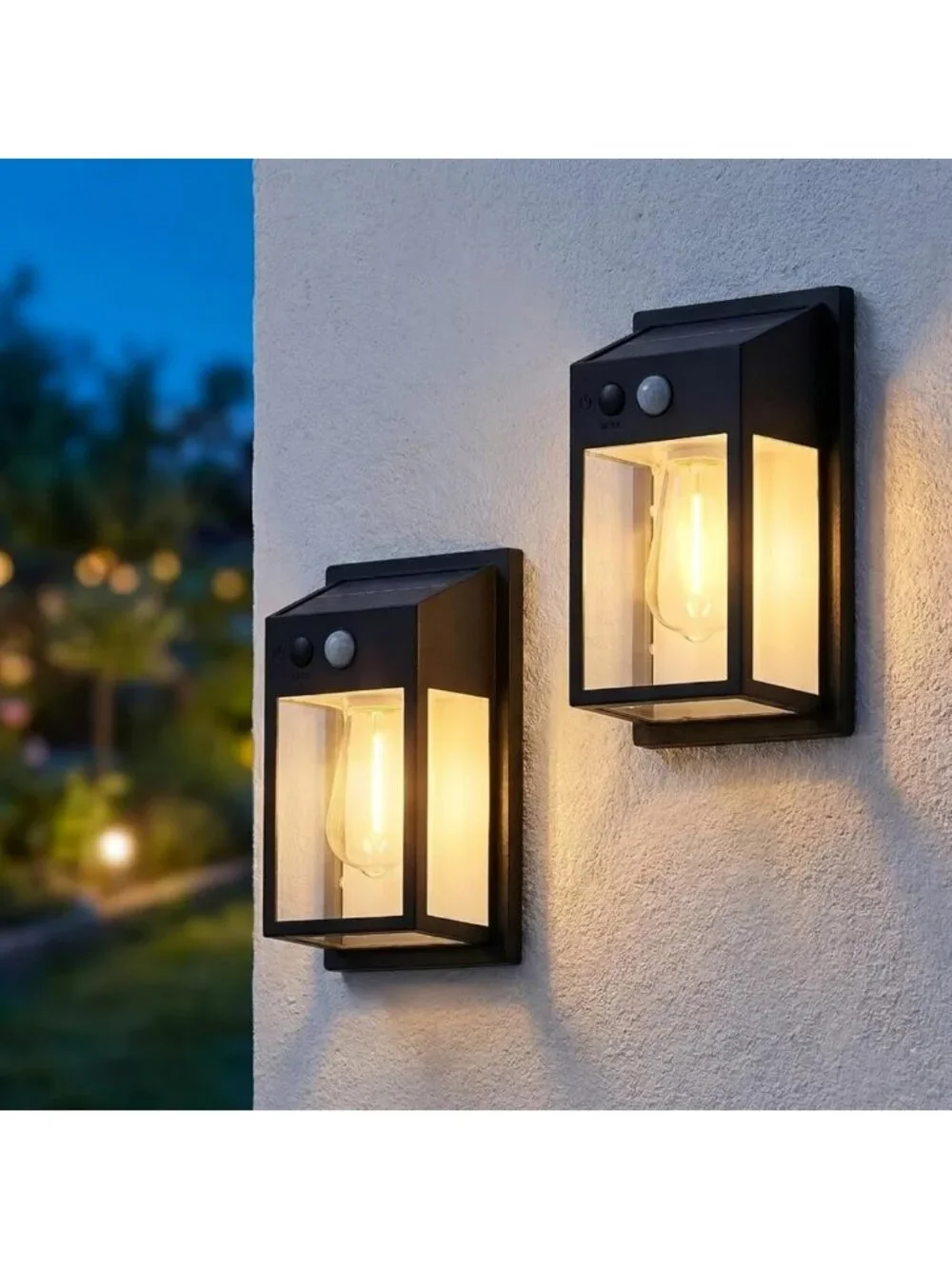 Motion Sensor Solar Wall Lights 2-Pack, Waterproof Dusk to Dawn Lanterns for